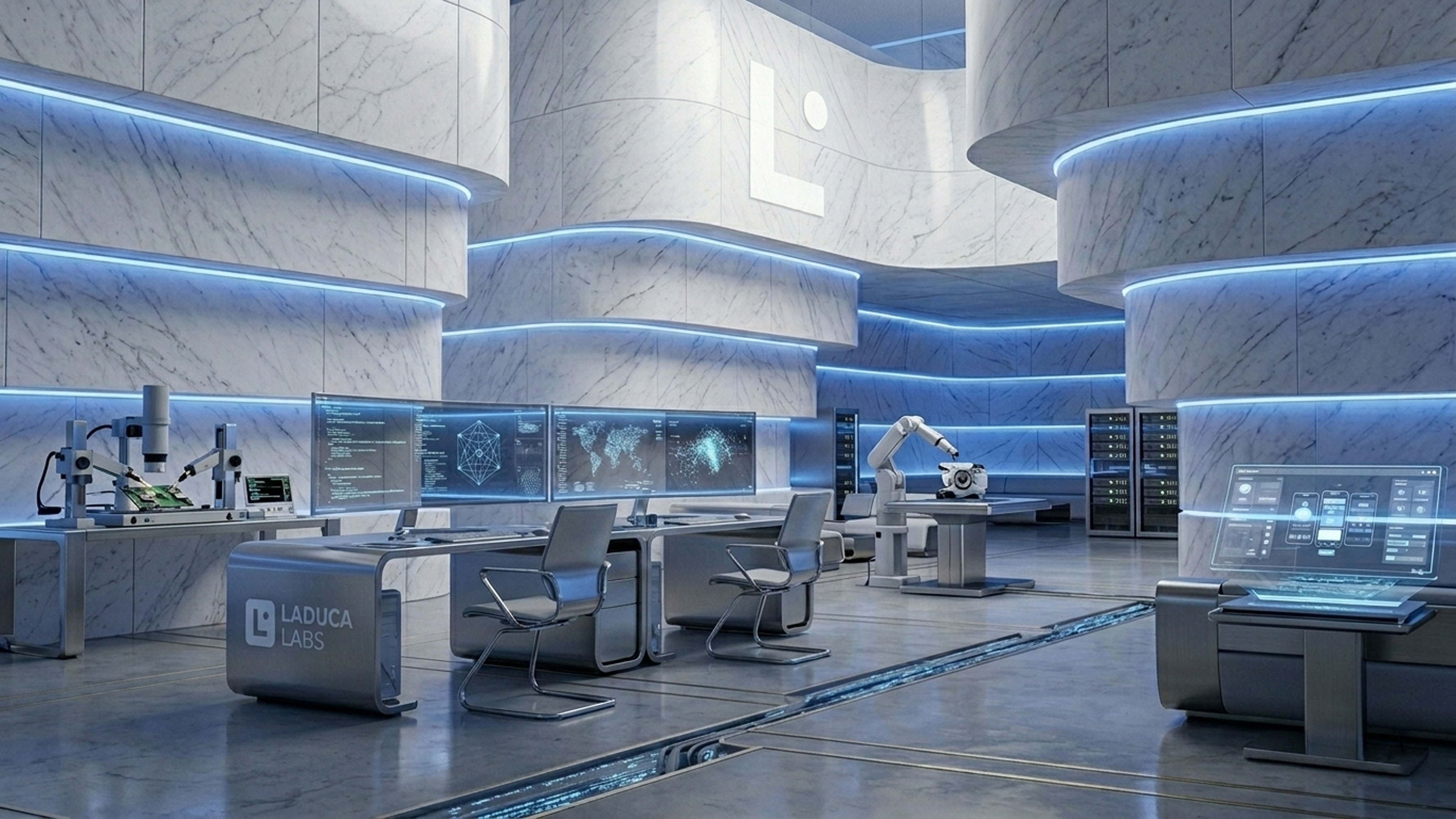 Inside Laduca Labs futuristic software and robotics workspace